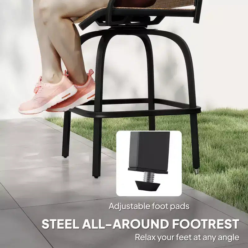 Set of 2 Outdoor Swivel Bar Stools with Armrests, Bar Height Patio Chairs with Steel Frame for Balcony, Poolside
