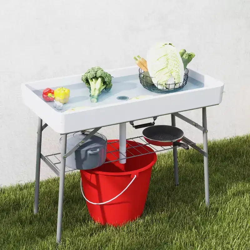 3.4ft Folding Ice Cooler Table with Drain, Fill and Chill Table Outdoor Table Cooler with Storage Shelf, Drink Cooler for Parties Picnic BBQ