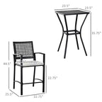 3pcs Patio Bar Set with Soft Cushion, Rattan Wicker Outdoor Furniture Set for Backyards, Lawn, Deck