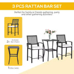 3pcs Patio Bar Set with Soft Cushion, Rattan Wicker Outdoor Furniture Set for Backyards, Lawn, Deck