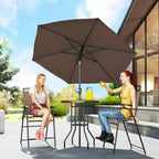 Ensemble de bar d'extérieur 4 pièces avec parasol, salon de jardin avec 2 chaises pliantes, table en verre trempé à texture ondulée pour jardin, terrasse, bord de piscine