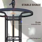 Ensemble de bar d'extérieur 4 pièces avec parasol, salon de jardin avec 2 chaises pliantes, table en verre trempé à texture ondulée pour jardin, terrasse, bord de piscine