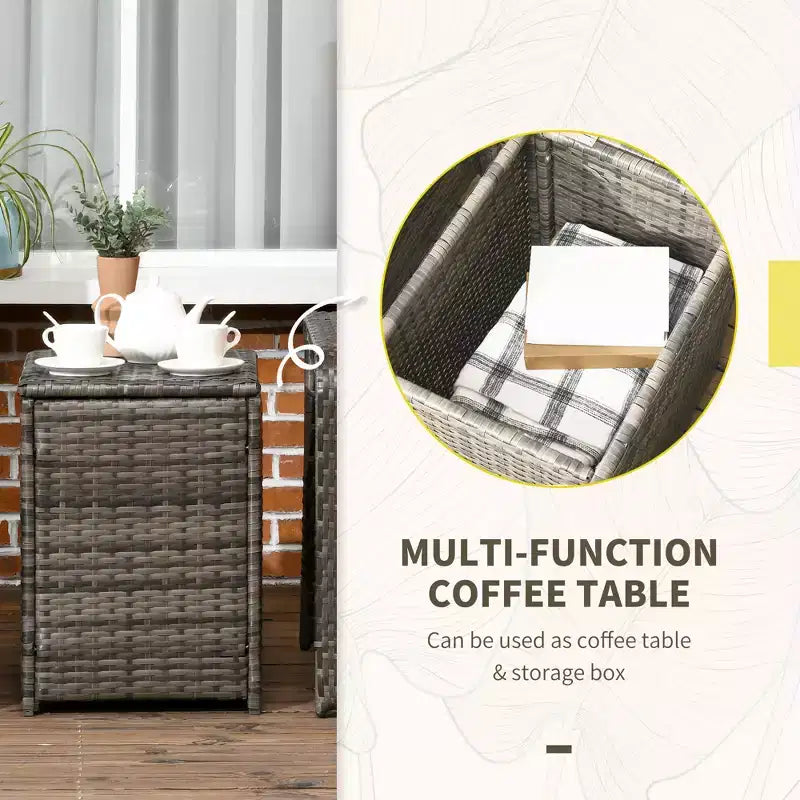 3 Piece Patio Furniture, PE Wicker Storage Table & Chairs