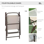 6 Piece Patio Dining Set for 4 with Umbrella, Outdoor Table and Chairs with 4 Folding Dining Chairs & Round Glass Table
