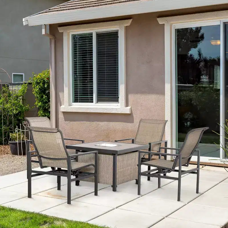 Ensemble de salle à manger 5 pièces pour patio de jardin, table avec seau à glace intégré, 4 chaises à bascule