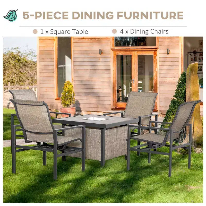 Ensemble de salle à manger 5 pièces pour patio de jardin, table avec seau à glace intégré, 4 chaises à bascule