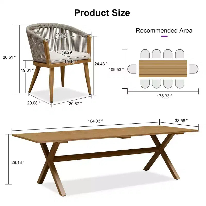 PURPLE LEAF Patio Dining Set All-Weather Wicker Aluminium Outdoor Table and Chairs Set for Backyard Decor Kitchen Modern Furniture Set