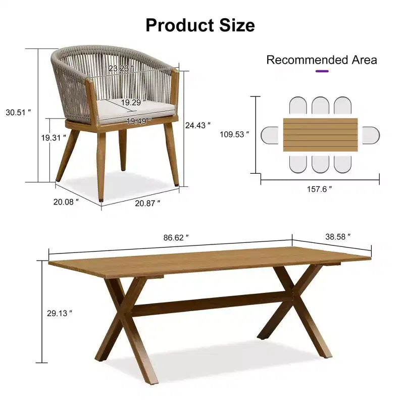 PURPLE LEAF Patio Dining Set All-Weather Wicker Aluminium Outdoor Table and Chairs Set for Backyard Decor Kitchen Modern Furniture Set