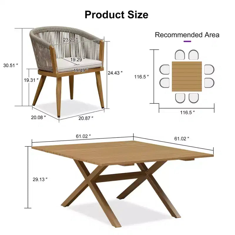 PURPLE LEAF Patio Dining Set All-Weather Wicker Aluminium Outdoor Table and Chairs Set for Backyard Decor Kitchen Modern Furniture Set