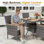 Patio Dining Sets for 4, All Weather Rattan Outdoor Table and Chairs with Acacia Wood Tabletop