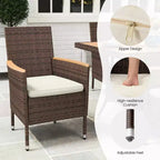 Patio Dining Sets for 4, All Weather Rattan Outdoor Table and Chairs with Acacia Wood Tabletop
