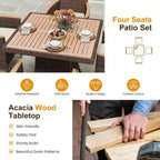 Patio Dining Sets for 4, All Weather Rattan Outdoor Table and Chairs with Acacia Wood Tabletop
