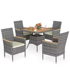 Patio Dining Sets for 4, All Weather Rattan Outdoor Table and Chairs with Acacia Wood Tabletop