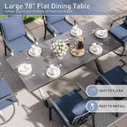 ALAULM Ensemble de Salle à Manger d'Extérieur 7 Pièces avec 2 Chaises Pivotantes et 4 Chaises Fixes, Mobilier de Jardin en Métal avec 6 Chaises et Grande Table avec Trou pour Parasol