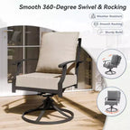 ALAULM Ensemble de Salle à Manger d'Extérieur 7 Pièces avec 2 Chaises Pivotantes et 4 Chaises Fixes, Mobilier de Jardin en Métal avec 6 Chaises et Grande Table avec Trou pour Parasol