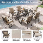 ALAULM Ensemble de Salle à Manger d'Extérieur 7 Pièces avec 2 Chaises Pivotantes et 4 Chaises Fixes, Mobilier de Jardin en Métal avec 6 Chaises et Grande Table avec Trou pour Parasol