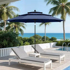 Captiva Designs 6pc Patio Slat-top Dining Steel Table & Metal Chairs with Stripe Back & Market Umbrella