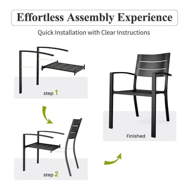 Captiva Designs 6pc Patio Slat-top Dining Steel Table & Metal Chairs with Stripe Back & Market Umbrella