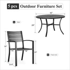 Captiva Designs Ensemble de salle à manger d'extérieur 5 pièces en acier avec table et chaises en métal à dossier rayé