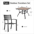 Captiva Designs Ensemble de salle à manger d'extérieur 5 pièces en acier avec table et chaises en métal à dossier rayé
