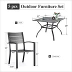 Captiva Designs Ensemble de salle à manger d'extérieur 5 pièces en acier avec table et chaises en métal à dossier rayé
