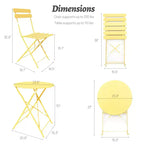 1 ensemble de 3 pièces en métal comprenant des chaises et tables de bistrot de terrasse ou balcon, de couleur jaune.