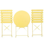 1 ensemble de 3 pièces en métal comprenant des chaises et tables de bistrot de terrasse ou balcon, de couleur jaune.