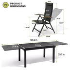 Crestlive Products - Ensemble de salle à manger d'extérieur extensible avec cadre en aluminium et fauteuils de salle à manger pliants réglables pour 8 à 10 personnes