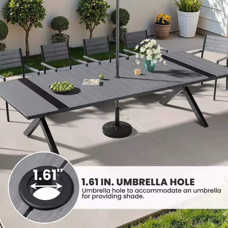 Crestlive Products Patio Outdoor Dining Set Stable X Legs with Armchairs Wooden-Like TableTop & Aluminum Frame & Umbrella Hole