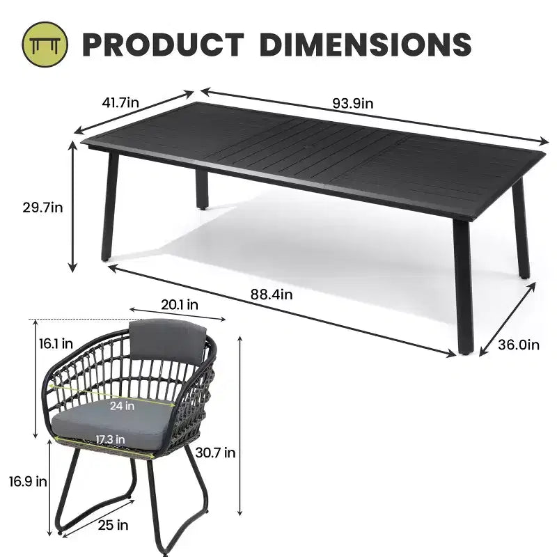 Ensembles de salle à manger Crestlive Products 7/9 pièces avec table en aluminium et fauteuils en rotin avec coussin