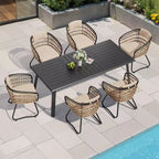 Crestlive Products 7/9PC Patio Dining Sets With Aluminum Table & Cushion Rattan Armchairs