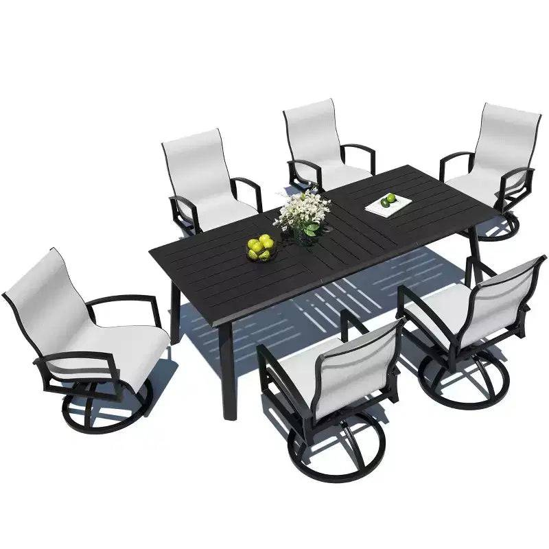 Ensembles de salle à manger d'extérieur en aluminium Crestlive Products Table de salle à manger de patio avec fauteuils semi-ronds classiques pour 6 à 10 personnes