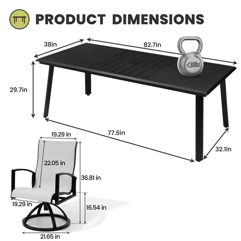 Ensembles de salle à manger d'extérieur en aluminium Crestlive Products Table de salle à manger de patio avec fauteuils semi-ronds classiques pour 6 à 10 personnes
