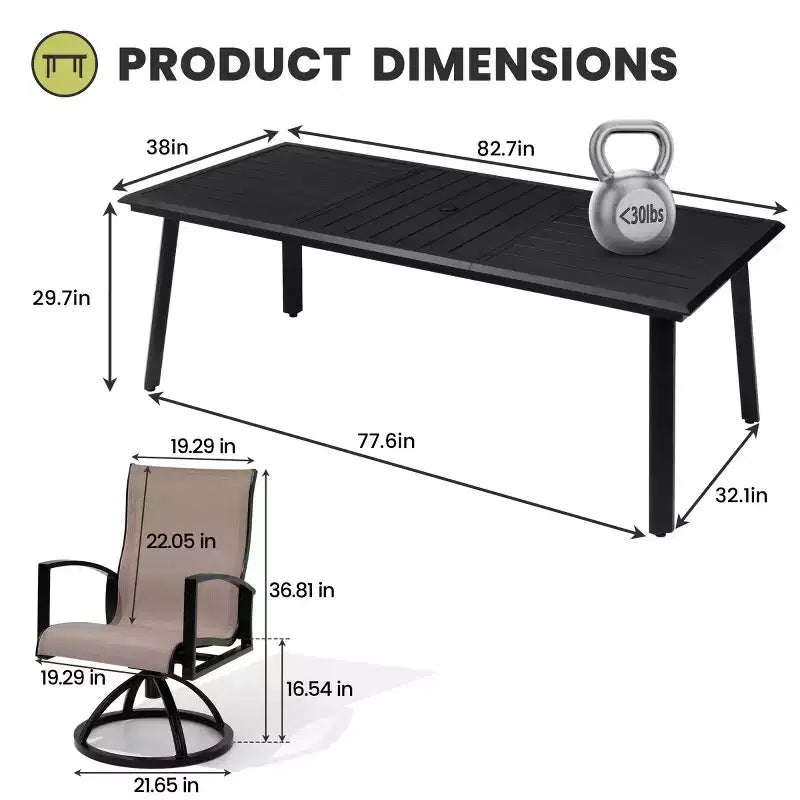Ensembles de salle à manger d'extérieur en aluminium Crestlive Products Table de salle à manger de patio avec fauteuils semi-ronds classiques pour 6 à 10 personnes