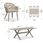 Ensemble de salle à manger de patio PURPLE LEAF avec table à manger d'extérieur en aluminium et chaises en rotin tressé, ensemble de meubles modernes pour jardin, cour, décoration intérieure, couleur champagne