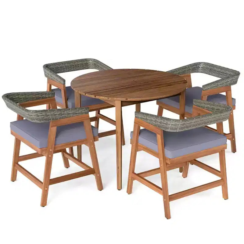 5 Pieces Patio Dining Set with Cushions and PE Rattan Backrest for Garden and Backyard