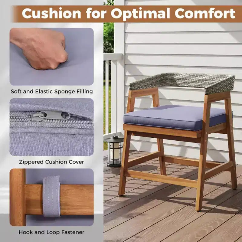 5 Pieces Patio Dining Set with Cushions and PE Rattan Backrest for Garden and Backyard