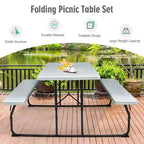 Ensemble table de pique-nique pliante banc intérieur et extérieur avec texture aspect bois