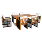 Christopher Knight Home Nori Ensemble de salle à manger extérieur 7 pièces moderne en bois d'acacia avec cordon tissé à la main