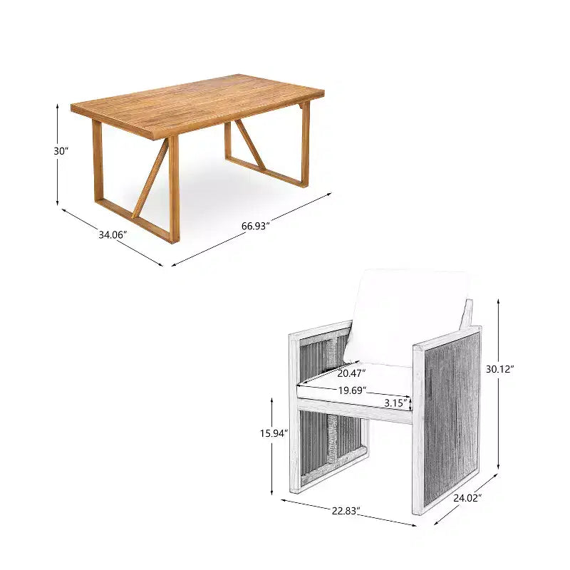 Christopher Knight Home Nori Ensemble de salle à manger extérieur 7 pièces moderne en bois d'acacia avec cordon tissé à la main