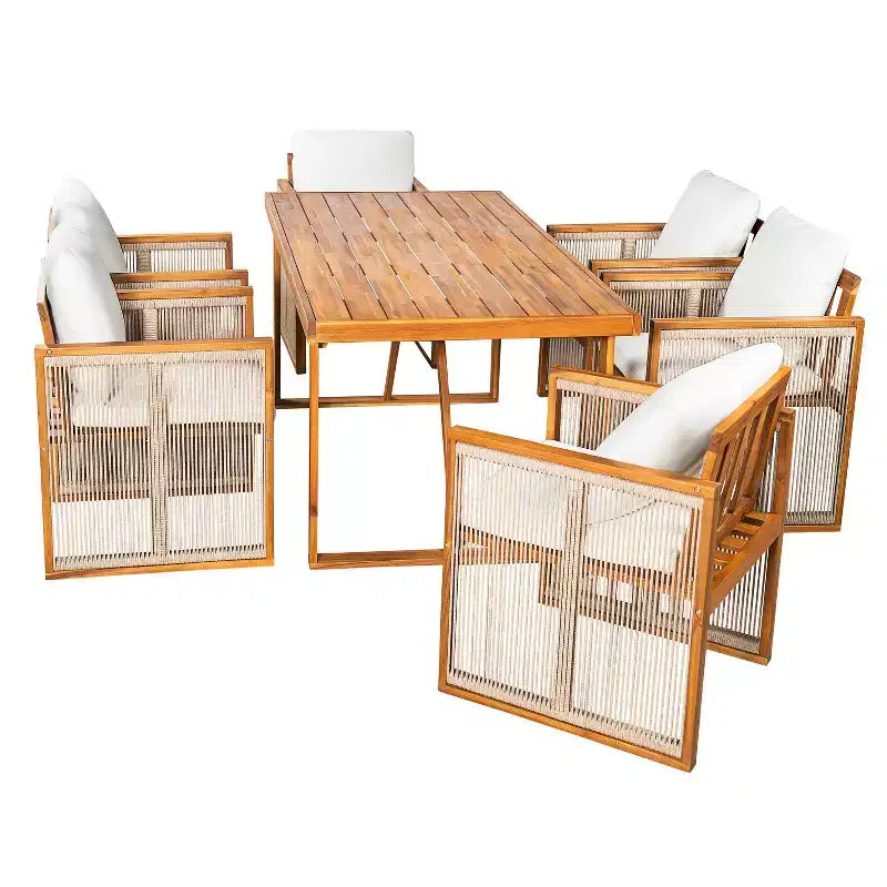 Christopher Knight Home Nori Ensemble de salle à manger extérieur 7 pièces moderne en bois d'acacia avec cordon tissé à la main