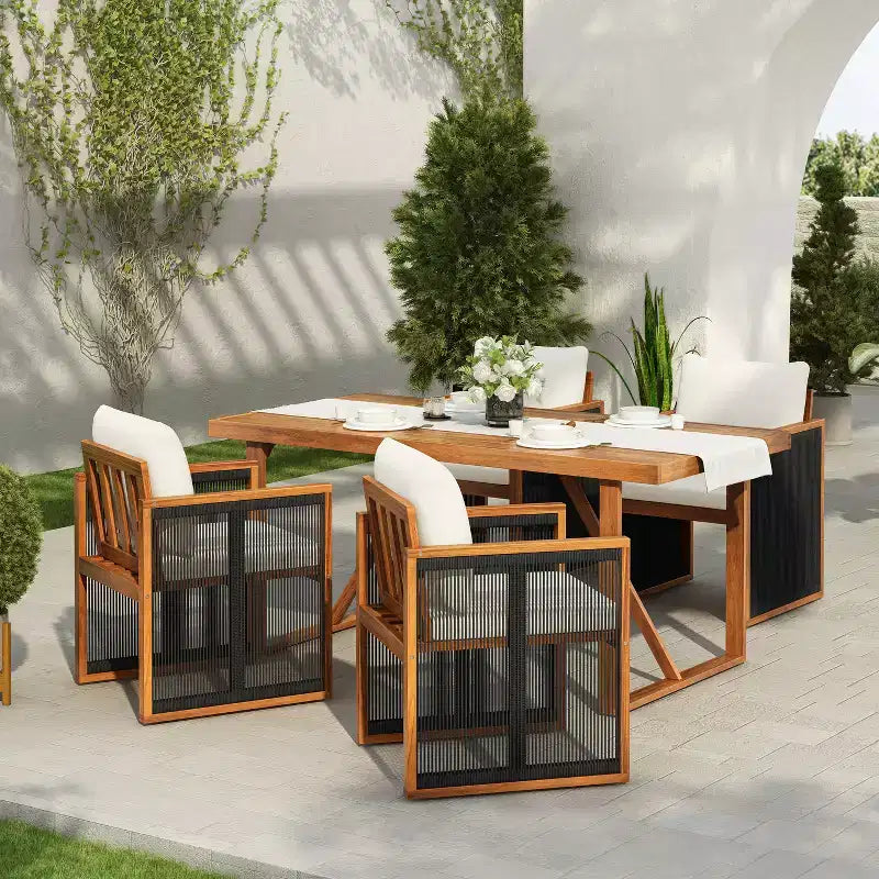 Christopher Knight Home Reina Set da Pranzo Moderno a 5 Pezzi per Esterni in Legno di Acacia con Corde Intrecciate a Mano