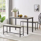 Ensemble table de salle à manger 3 pièces, ensemble de table de salle à manger avec 2 bancs de 17,4 po de haut, cadres en acier, ensemble de table de bar industriel, ensemble de table de salle à manger