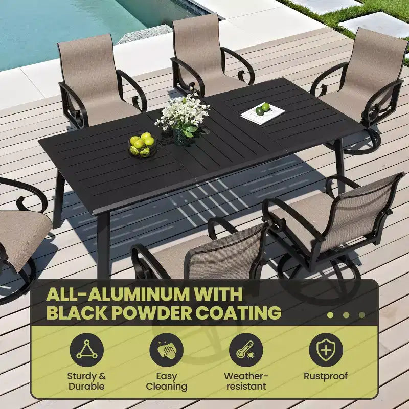 Crestlive Products – Ensembles de salle à manger d'extérieur en aluminium, table de salle à manger de terrasse avec fauteuils ergonomiques pour 6 à 10 personnes