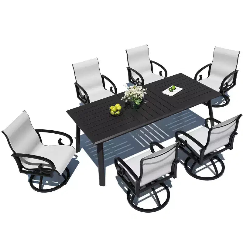 Crestlive Products – Ensembles de salle à manger d'extérieur en aluminium, table de salle à manger de terrasse avec fauteuils ergonomiques pour 6 à 10 personnes