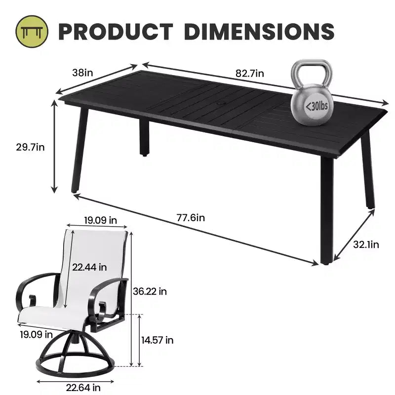 Crestlive Products – Ensembles de salle à manger d'extérieur en aluminium, table de salle à manger de terrasse avec fauteuils ergonomiques pour 6 à 10 personnes