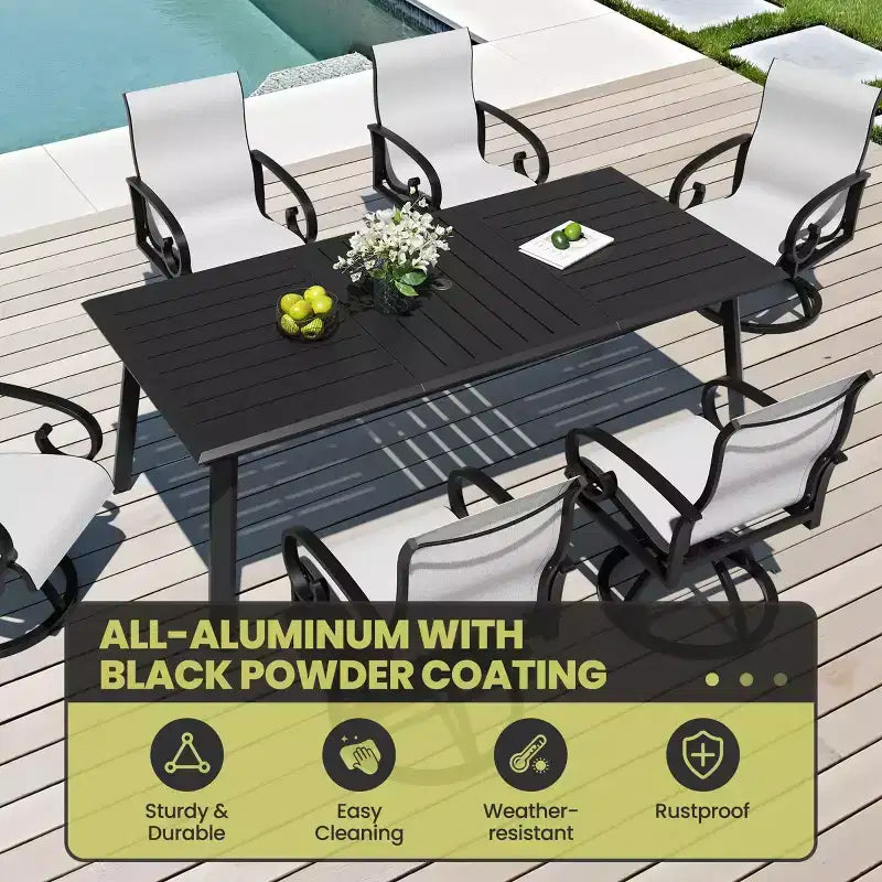 Crestlive Products – Ensembles de salle à manger d'extérieur en aluminium, table de salle à manger de terrasse avec fauteuils ergonomiques pour 6 à 10 personnes