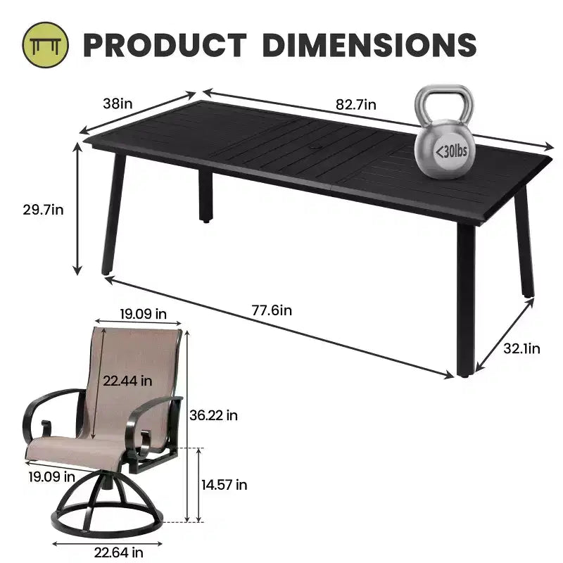 Crestlive Products – Ensembles de salle à manger d'extérieur en aluminium, table de salle à manger de terrasse avec fauteuils ergonomiques pour 6 à 10 personnes