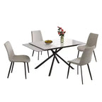 MAYEERTY Table à Manger Escamotable en Pierre Frittée, Pieds en Croix en Acier Carbone Noir Rectangulaires Modernes, Table + 4 Chaises