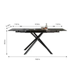 MAYEERTY Table à Manger Escamotable en Pierre Frittée, Pieds en Croix en Acier Carbone Noir Rectangulaires Modernes, Table + 4 Chaises